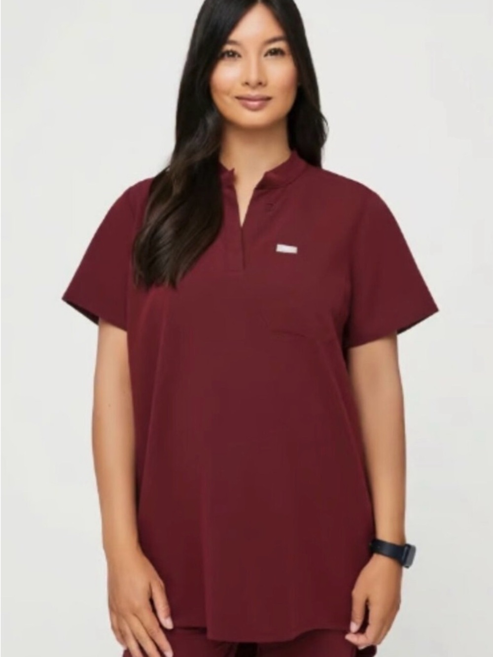Figs Kitale Maternity Scrub V-Neck Top in Burgundy